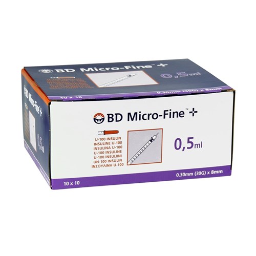 BD MICRO-FINE INSULINE SPUIT 0.5ML+NAALD 30G 0,30X8MM 100ST